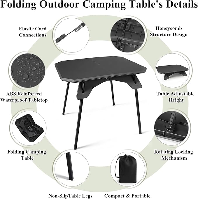 LiveGo Outdoor Foldable Camping Table Portable Lightweight Picnic Table with Height Adjustable Legs Collapsible &amp Carry Bag Dining Table for Kitchen Garden Beach Fishing BBQ Indoor Outdoor