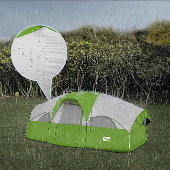 CAMPROS CP Tent 8 Person Camping Tents Weather Resistant Family Tent 5 Large Mesh Windows Double Layer Divided Curtain for Separated Room Portable with Carry Bag