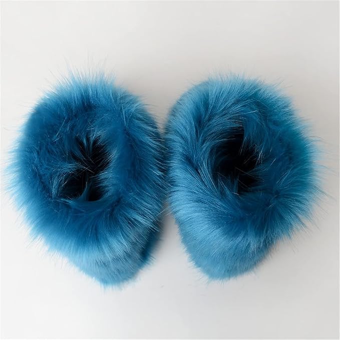 Womens Furry Faux Fur Booties Winter Warm Snow Ankle Boots Fuzzy Fluffy Furry Mid Calf Boots Outdoor Comfy Flat Shoes