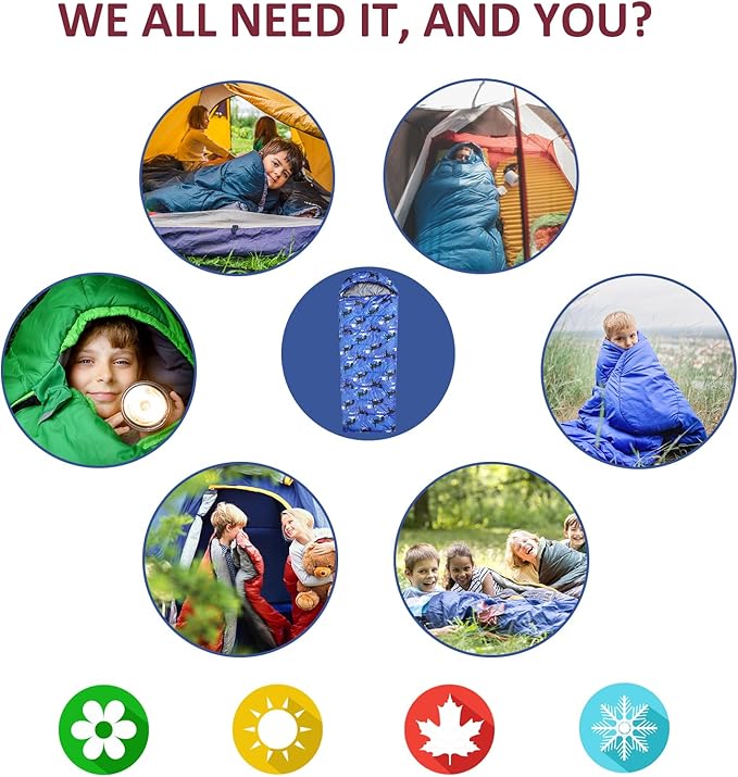 Kids Sleeping Bags - Camping Sleeping Bags with Carry Bag - Compact Sleeping Bag for Hiking Backpacking 3 Season Warm &amp Cool Weather Lightweight Waterproof Outdoor Travel for Boys Girls