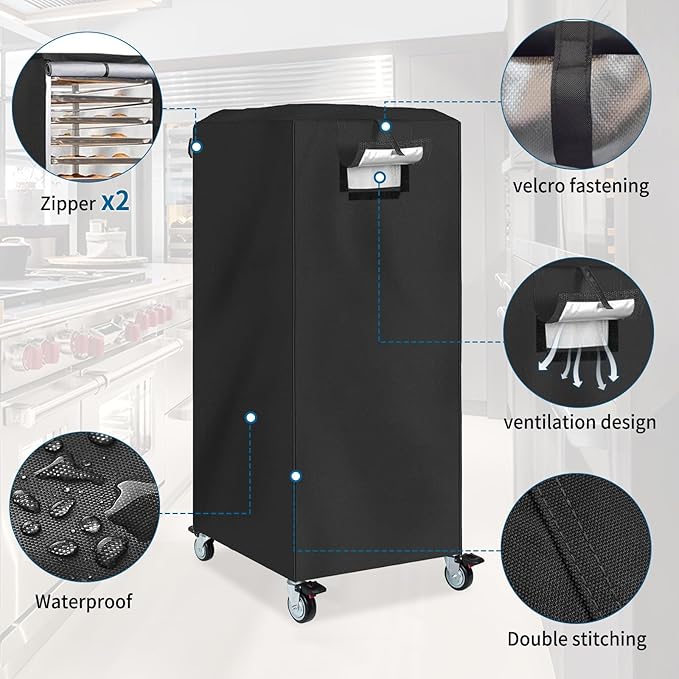 COSHNIBI Pan Bun Rack Cover420D Waterproof and Dust Resistant Bun Rack Cover with Zipper Suitable for Commercial Bread Racks23 L x 28 W x 64 H-Black