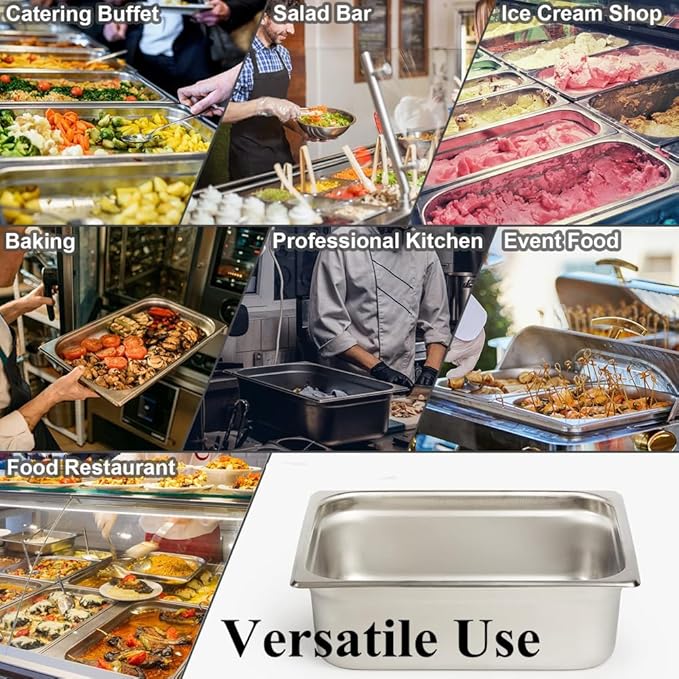 4 Pack Hotel Pan for Commercial Steam Table Pans 1/2 Size x 4 Inch Deep Commercial Stainless Steel Pan Restaurant Steam Table Pans