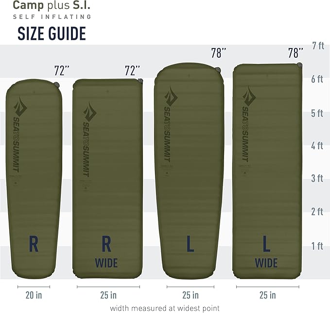 Sea to Summit Camp Plus Self-Inflating Foam Sleeping Mat for Camping Rectangular - Regular (72 x 25 x 3 inches)