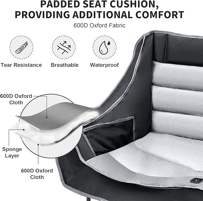 Double Camping Chair for Adults 2 Person Loveseat Camping Chair with Cup &amp Wine Glass Holder Portable Padded Double Folding Chair for Outdoor Camp Lawn Picnic Sports Support 500LBS (BLACK+GREY)