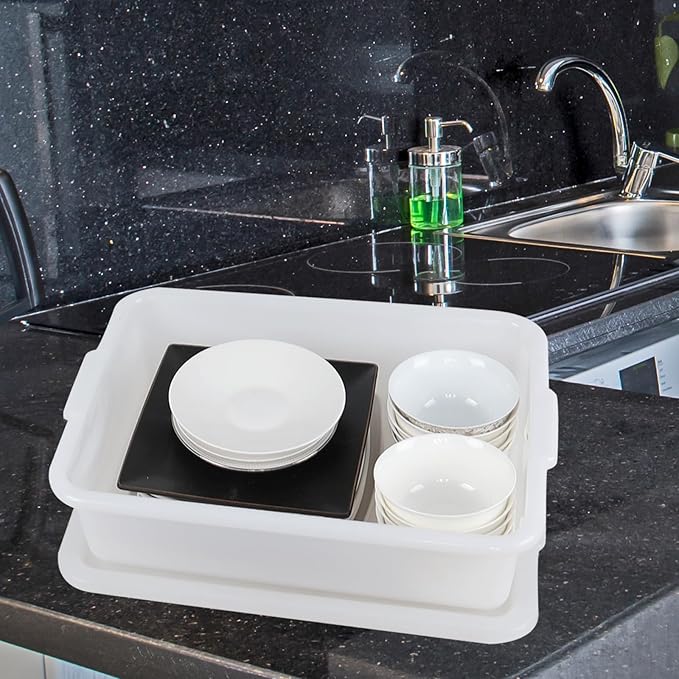 12-Pack 13 L Commercial Bus Tub with Lid Bpa-Free Food Grade White Dish Tote Box