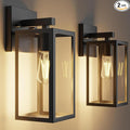 Kalium Porch Lights Outdoor Wall Light Fixture 2pcs Matte Black Wall Sconce 12.4 in Toughened Frame Clear Glass Shade Waterproof Lanterns for Patio Exterior Front Door Entryway