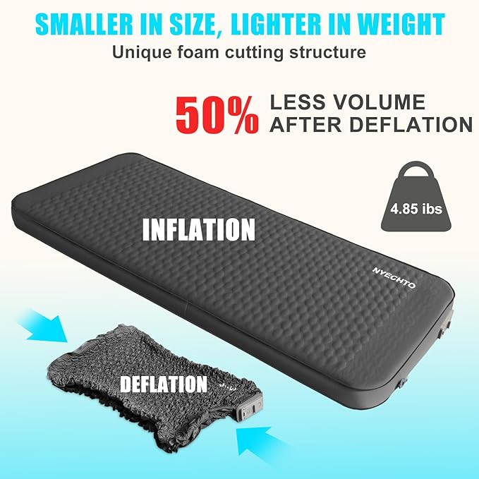 Self Inflating Sleeping Pad with Electric Pump 4 Thick Ultralight Memory Foam Camping Mattress Telescopic &amp Compact Fast Inflate Insulated Camping Air Mats for Car Travel/Tent/Cot Grey