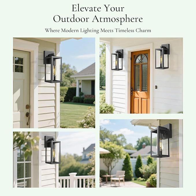 Outdoor Wall Sconce Light 13 Black Outdoor Wall Lantern with Clear Glass Weather Resistant Porch Light for House E26 Base Exterior Lighting Fixture for Garage Entryway Patio (Black 2 Pack)
