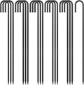 J Hook Rebar Stakes - 36 Inch 3/8 Inch Diameter Steel Tent Stakes - Heavy Duty Chain Link Fence &amp Trampoline Stakes with Chisel Point End - Black (16 Pcs)