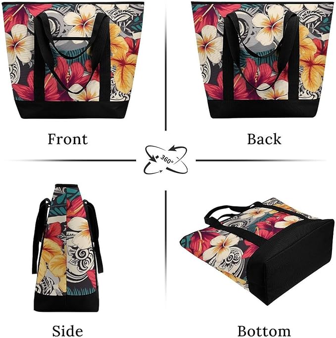 Insulated Shopping BagLarge Reusable Cooler Bags Colorful Hawaiian Pattern Printed Foldable Shopping BagTravel Waterproof Shoulder Bag