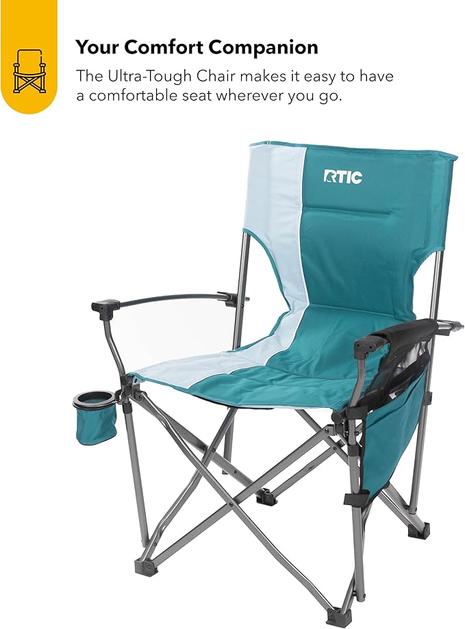 RTIC Ultra-Tough Chair Portable Folding for Camping Outdoor Fishing Beach with Arm Rest and Cup Holder Folds Quickly for Easy Storage in a Carry Bag Deep Harbor
