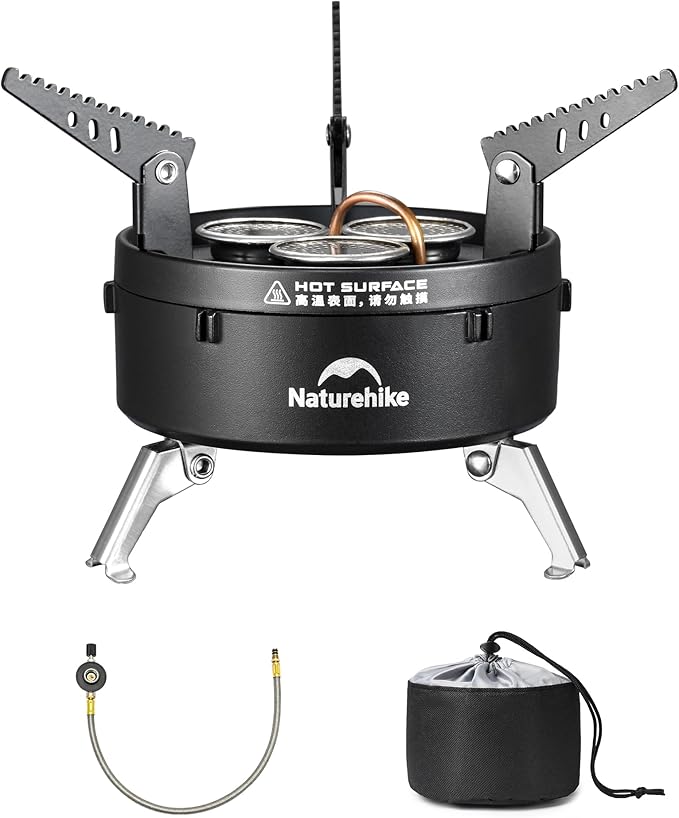 Naturehike Camping Gas Stove for IGT Table Portable Isobutane Stove with Storage Bag &amp Foldable Brackets 3 Burners Camp Stove for Outdoor Car Camping Cooking Tailgating