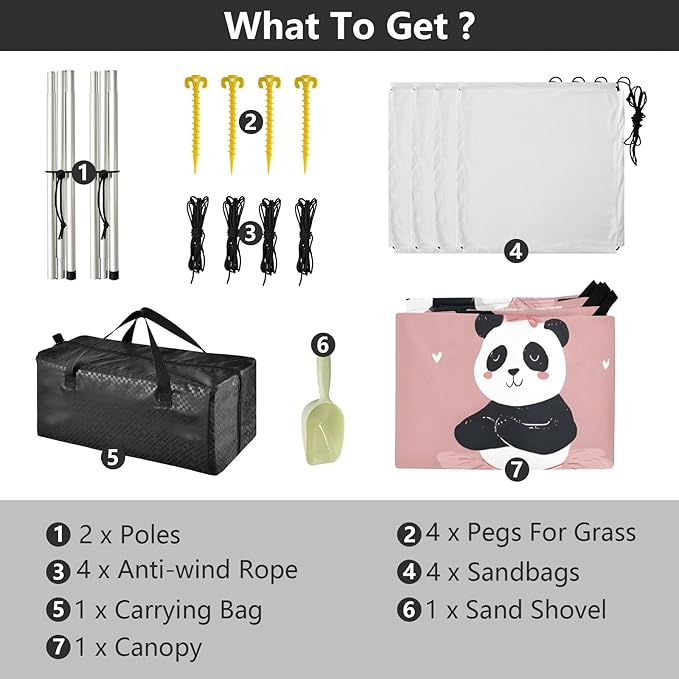 Panda Ballet Dancer Pattern Camping Sun Shelter Beach Tent Portable Beach Sun Shade Outdoor Canopy for Camping Trips Fishing Picnic