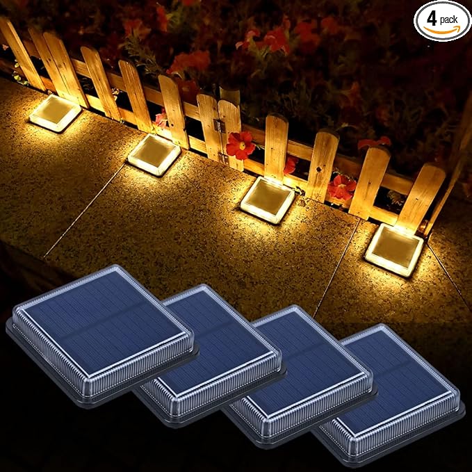 Lacasa Solar Deck Lights 4 Pack Warm White Outdoor In-Ground Driveway Walkway Dock IP68 Waterproof Solar Powered Stair Step Pathway Fence Auto On/Off LED for Garden Yard Patio
