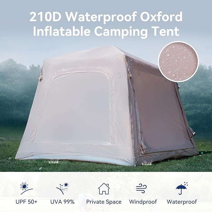 Inflatable Tent for Camping Waterproof Oxford Large Blow Up Hot Tent with Pump Easy Setup Inflatable Glamping House Air Tent for Family 4/6/8/10/12 People