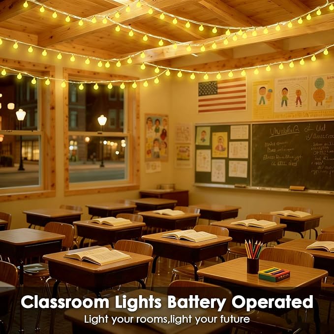 2 Pack Battery Operated String Lights - 52FT 120 LED Globe Fairy Lights with Remote Waterproof String Light Indoor Outdoor 8 Modes with Timer for Bedroom Classroom Dorm Christmas Decor Warm White