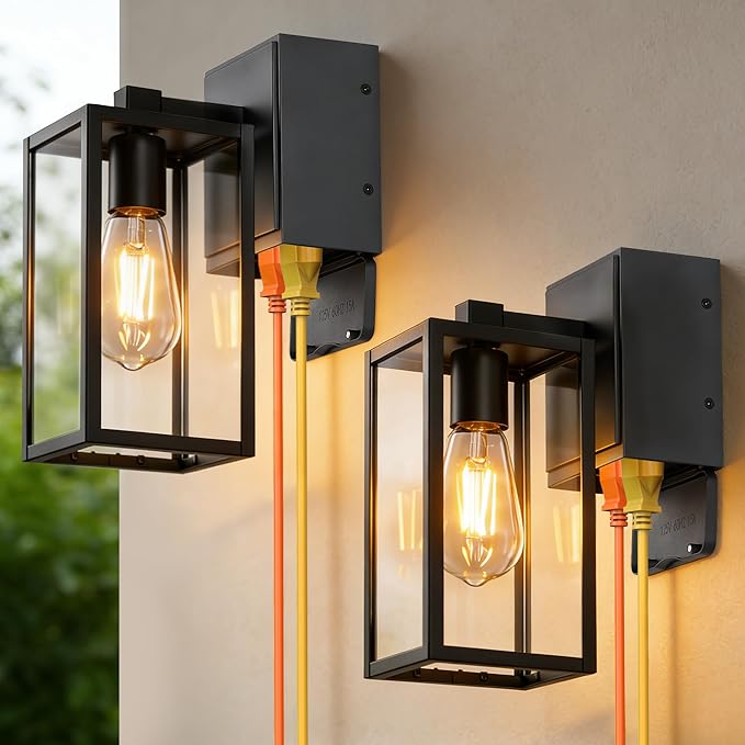 WIHTU Outdoor Wall Light Fixtures with GFCI Outlet 2-Pack Waterproof Porch Lights Alunmium Exterior Lighting Fixture Modern Outside Light Wall Mount for House Patio Front Door Garage Entryway Garden
