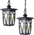 JYZ 2 Pack Outdoor Pendant Light Fixture 12'' Exterior Hanging Lantern Modern Black Metal Outside Chandelier Light Fixture Ceiling Mount with Water Ripple Glass &amp Adjustable Chain for Porch Gaz