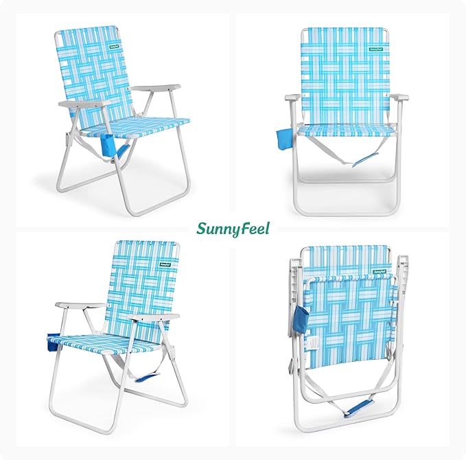 SunnyFeel 15 Tall Folding Webbed Lawn Beach Chair for Adults 2 Pack Oversized Portable High Seat Sand Chair Heavy Duty 300 LBS Foldable Camping Chairs for Camp/Outdoor/Picnic/Concert/Sports