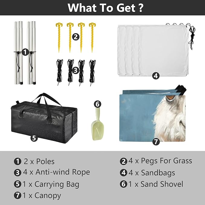 ALAZA Cute Llama Alpaca Painting Beach Tent Sun Shelter UPF50+ Protection Beach Shade Canopy w/ 4 Sandbags for Outdoor Camping Fishing Backyard Fun Picnic 10x9 ft