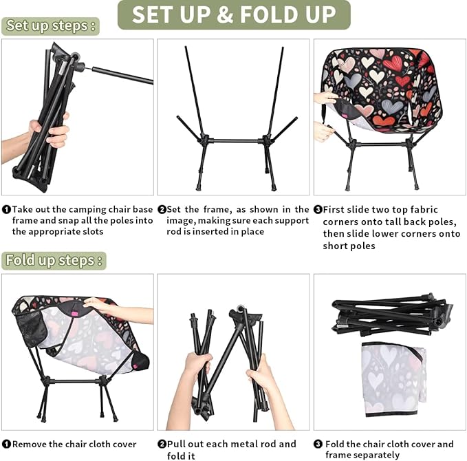 Pardick Portable Camping Chair Grass Heart Ultralight Folding Camping Chair Backpacking Hiking Chair with Cup Holder for Outdoor Travel Beach Picnic Festival Compact Portable 176 lbs Capacity