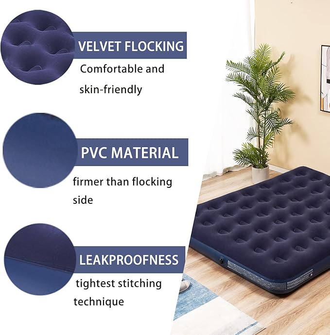 King Size Air Mattress Inflatable Bed Blow Up Mattress Camping Sleeping Pad
