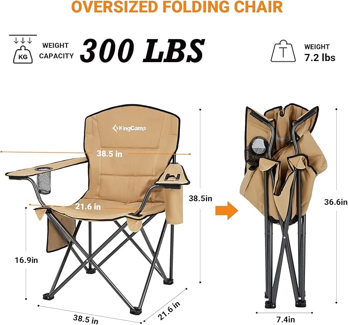 KingCamp 2 Pack Oversized Camping Chair for Adults Folding Chairs Heavy Duty 300lbs Camp Chair Padded Outdoor Chair with Cooler Bag Cup Holder Side Pocket for Garden Fishing Picnic Sports…