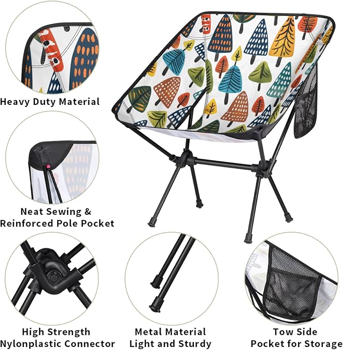Honeybaby Folding Camping Chair Cartoon Trees Camping Chairs Lightweight Portable Chair Outdoor Foldable Chairs for Camping Travel Picnic Beach Hiking