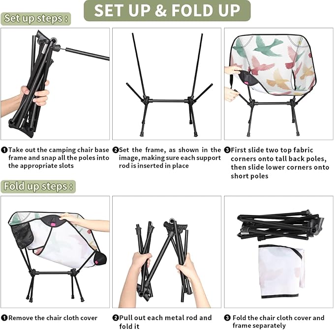 Honeybaby Folding Camping Chair Watercolor Pigeons Camping Chairs Lightweight Portable Chair Outdoor Foldable Chairs for Camping Travel Picnic Beach Hiking