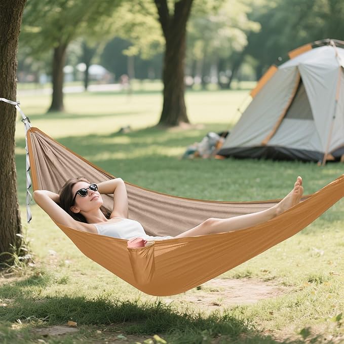 Bronze Foldable Camping Hammocks Hammocks with Tree Straps 114 x 54