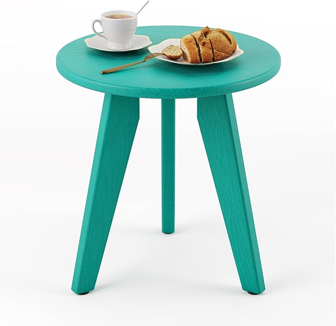 HDPS Outdoor Side Table Small Round Side Table Weather-Resistant Outdoor Side Tables for Patio Porch Deck End Table for Plant Stand Living Room Bedroom Turquoise
