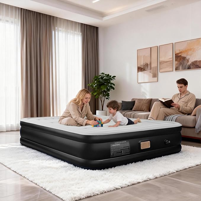 BEBAS Queen Size Air Mattress with Built in Pump Fast Electric Inflation/Deflation Mattress Blow up Bed Inflatable for HomeGuestsOfficeCamping Airbed 16 Inch Tall600lbs MaxBlack
