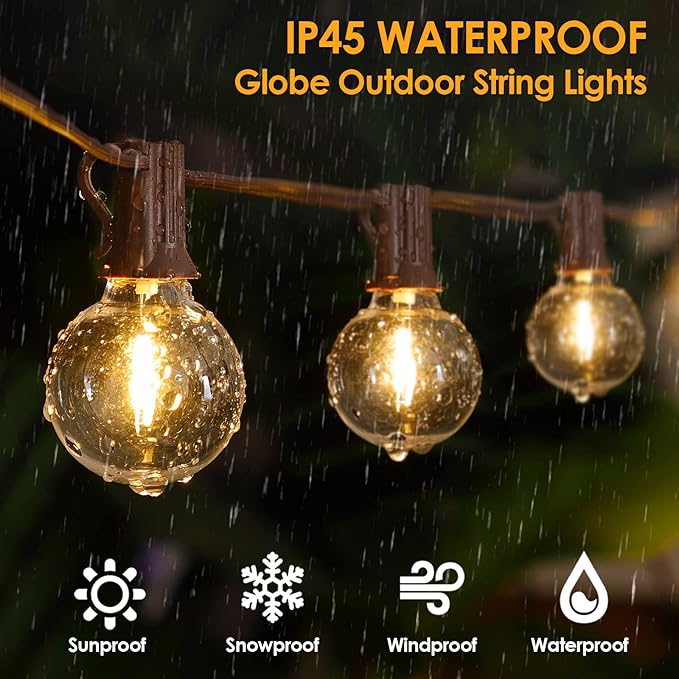 Mlambert 100Ft LED Outdoor String Lights Dimmable G40 Globe Patio Lights with 50+3 Waterproof Shatterproof Bulbs for Backyard Porch-Brown Cord 1 Pack