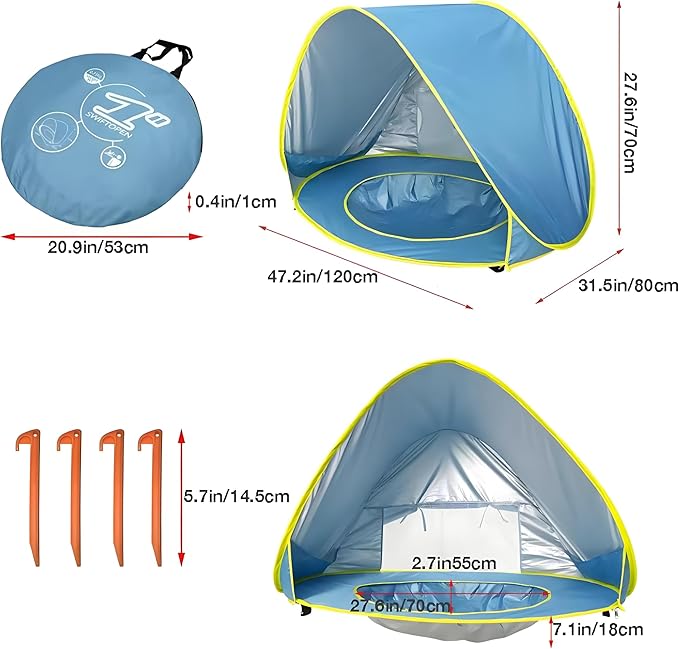 PandaEar Baby Beach Tent with Pool Pop Up Sun Shelter for Infant Toddlers Portable UV Protection Shade with Carry Bag for Outdoor Travel Camping