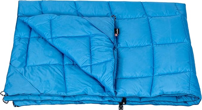 Versatile Packable Outdoor Camping Blanket Puffy Blanket Primaloft® Insulation Warm Durable Lightweight Waterproof Oversize Beach Stadium and More! 55x80 (Cendre Blue)