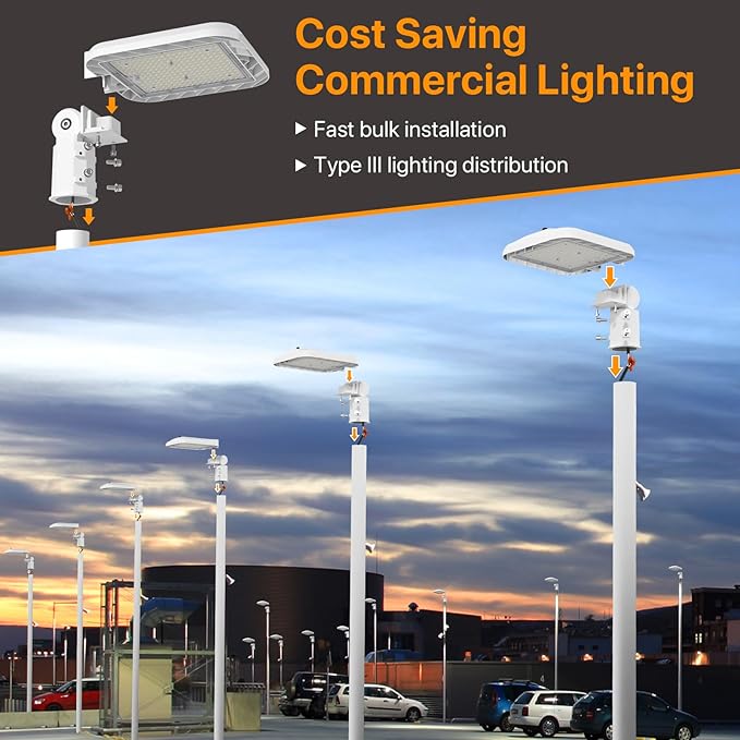 150W LED Parking Lot Light 22500LM Outdoor Light with Dusk to Dawn Photocell Adjustable Slip Fitter Mount 5000K IP65 100-277V Commercial LED Shoebox Light for Outdoor(White)