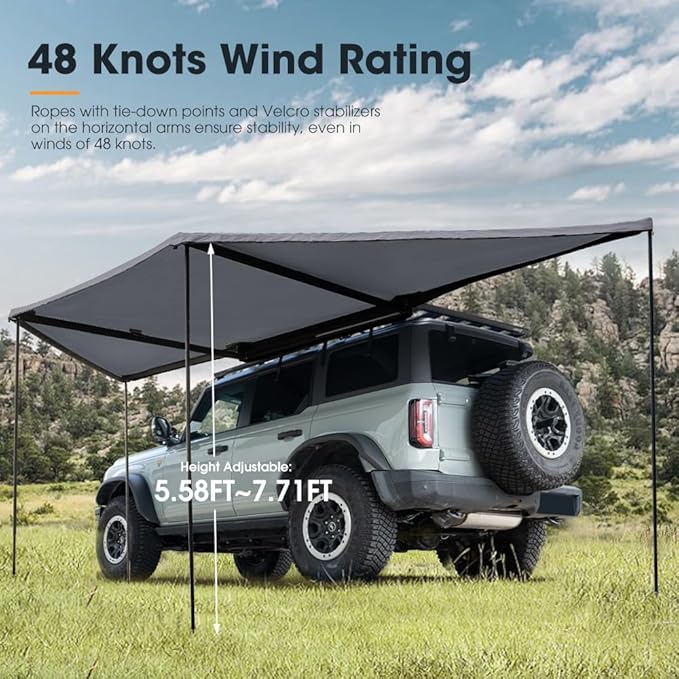 Sanhima 180 Awning Free Standing Built-in LED Light 84 ft² Shelter Car Side Waterproof UV50+ Wind Resistant Driver Passenger Side 180 Degree Vehicle Awning for SUV Van Truck