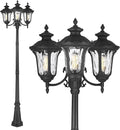 Outdoor Lamp Post Light Black Outside High Pole Light 3-Head Waterproof Modern Exterior Street Lamp Road Lighting Fixture for Garden Backyard Patio Lawn Pathway Driveway
