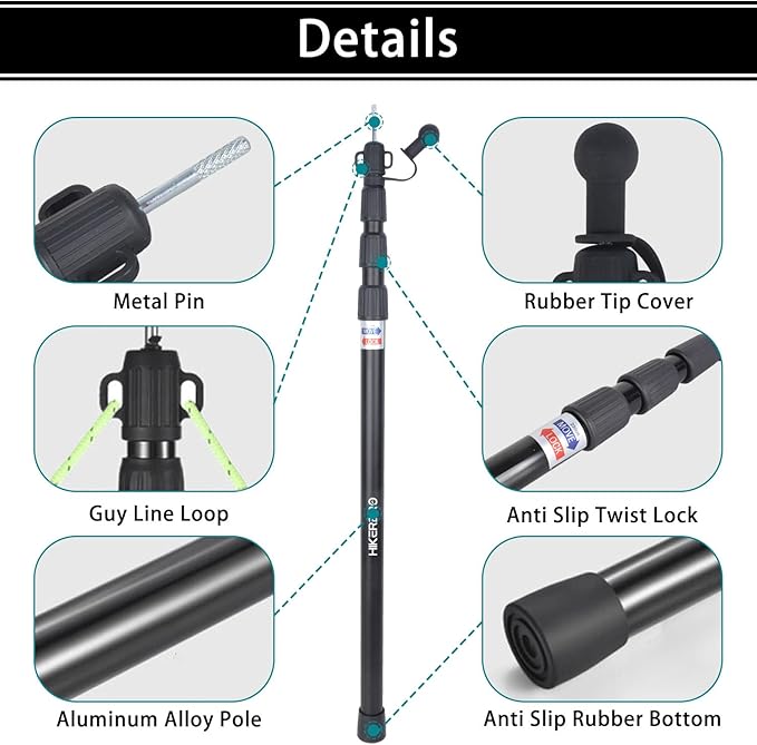 Telescoping Tarp Poles Heavy Duty 7.67ft Aluminum Tent Poles for Tarp with Rubber Cap Portable Set of 4 Adjustable Poles for Camping Awning Sun Shade Free Carry Pouch