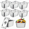 8 Pack Stainless Steam Hotel Pan 6 Deep Steam Table Pan with Lid 0.8 mm Thick Stainless Steel Restaurant Anti Clogging Steamer for Party Restaurant Hotel(1/4 Size)