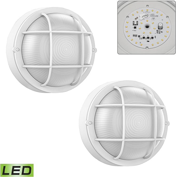 2 Pack 8 Bulkhead LED Light-White Round Nautical Lights 8 LED Sauna Light Fixture 3000K1500 LM15W Nautical Bulkhead Outdoor Light White Round