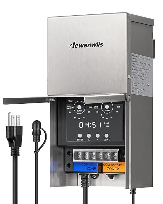 DEWENWILS 300W Low Voltage Landscape Transformer Multi Zone Outdoor Landscape Lighting Transformer with Photocell Sensor &amp Timer 120V to 12V/14V Weatherproof for Deck Light Pool Light ETL Li