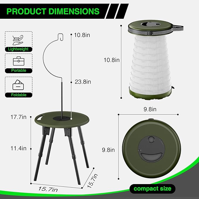 LED Camping Table Set with Stools 300lbs Capacity Adjustable Height Folding Table &amp Chairs All-in-One Compact Design for Outdoor Camping Picnic Tailgating