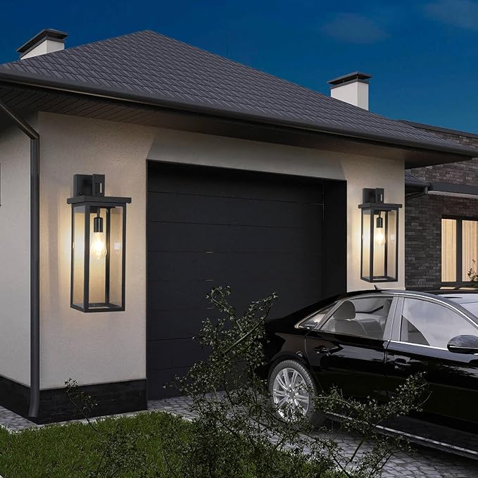 tewei Large Size Outdoor Wall Lantern Exterior Wall Light Fixture Matte Black Porch Light Waterproof Outdoor Lights for House with Clear Glass Shade E26 Base Wall Sconces for Garage (1 Pack)