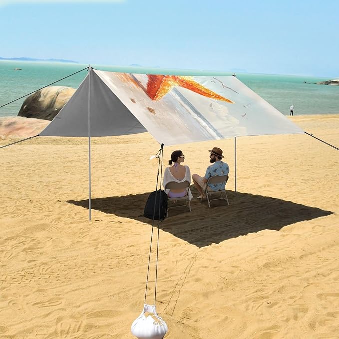 ALAZA Starfish Seagull Beach Beach Tent Sun Shelter UPF50+ Protection Beach Shade Canopy w/ 4 Sandbags for Outdoor Camping Fishing Backyard Fun Picnic 10x9 ft