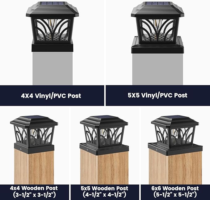 SIEDiNLAR Solar Post Cap Lights Outdoor Aluminum Glass 2 Modes Fence Post Caps for 4x4 5x5 6x6 Vinyl Wooden Posts Fence Deck Patio Decor Warm White/Cool White Lighting 2 Pack (Black)