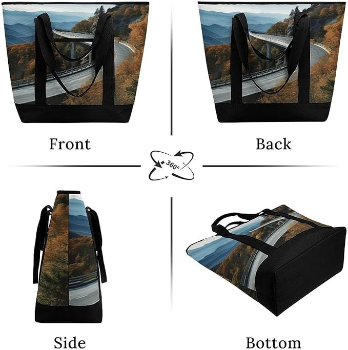 Insulated Shopping BagLarge Reusable Cooler Bags Blue Ridge Parkway Road Bridge Printed Foldable Shopping BagTravel Waterproof Shoulder Bag