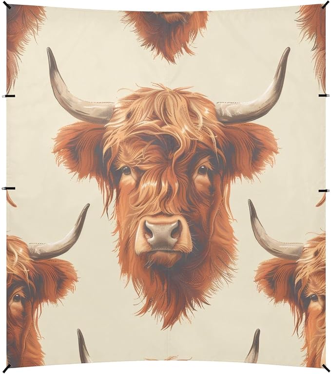 Highland Cows Beach Tent Sun Shelter 9.2' x 10.5' Beach Canopy with 4 Sandbags 4 Stability Poles Sand Shovels - Tent Canopy for Beach Camping Fishing Picnics