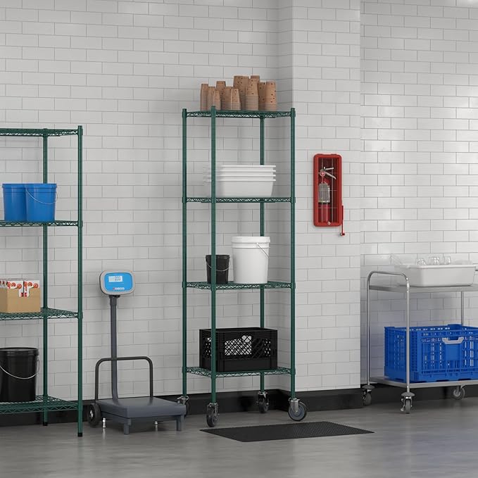 Commercial NSF Listed Green Epoxy Mobile Wire Shelving Kit 18 x 24 x 80 with 4 Shelves Perfect for Warehouse Walk-in Refrigerator Freezer Grocery Store Restaurant Dishroom
