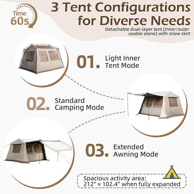 YOLENY Instant Tent 4 Person Camping Tent with Vestibule &amp Rainfly 150D Blackout Cabin Tent UPF 12500 137.7 FT² Activity SpaceWindproof Waterproof